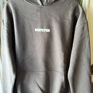 WHITE FOX NEW GREY/ bluish, pale green writing? Unisex hoodie, NWT  BEAUTIFUL!!